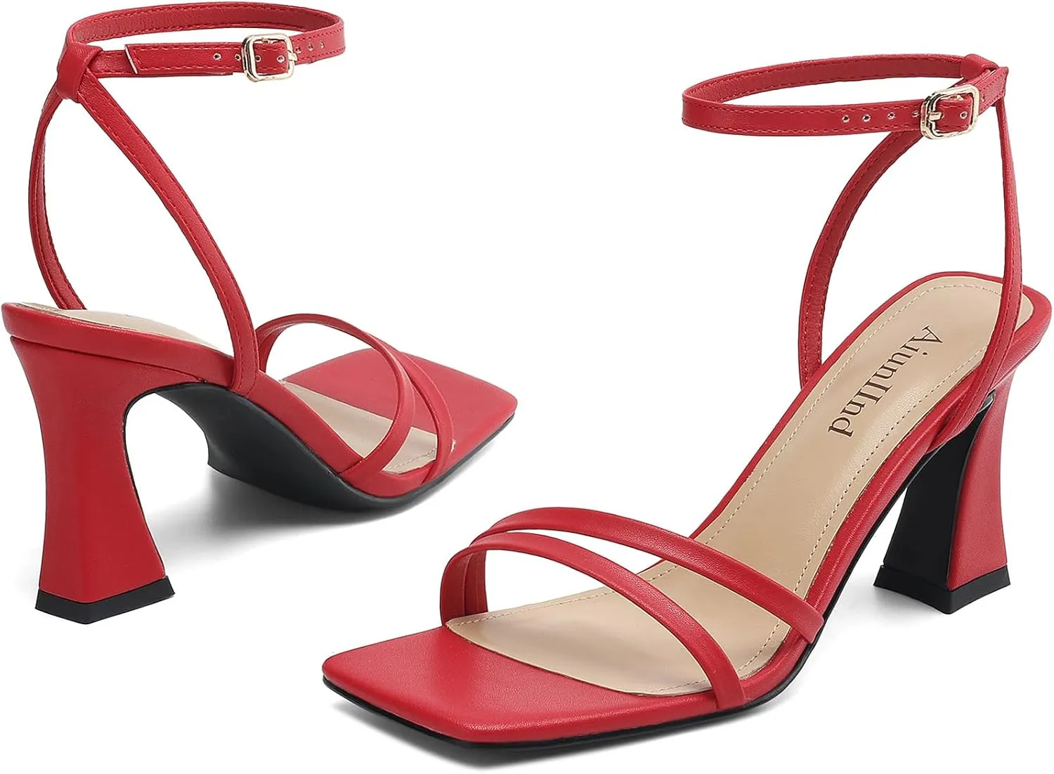 Heeled Sandals for Women Chunky Block High Heels Square Open Toe Sandals with Ankle Strap 3 Inch Dress Heels Comfortable