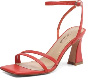 Heeled Sandals for Women Chunky Block High Heels Square Open Toe Sandals with Ankle Strap 3 Inch Dress Heels Comfortable