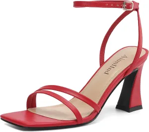 Heeled Sandals for Women Chunky Block High Heels Square Open Toe Sandals with Ankle Strap 3 Inch Dress Heels Comfortable
