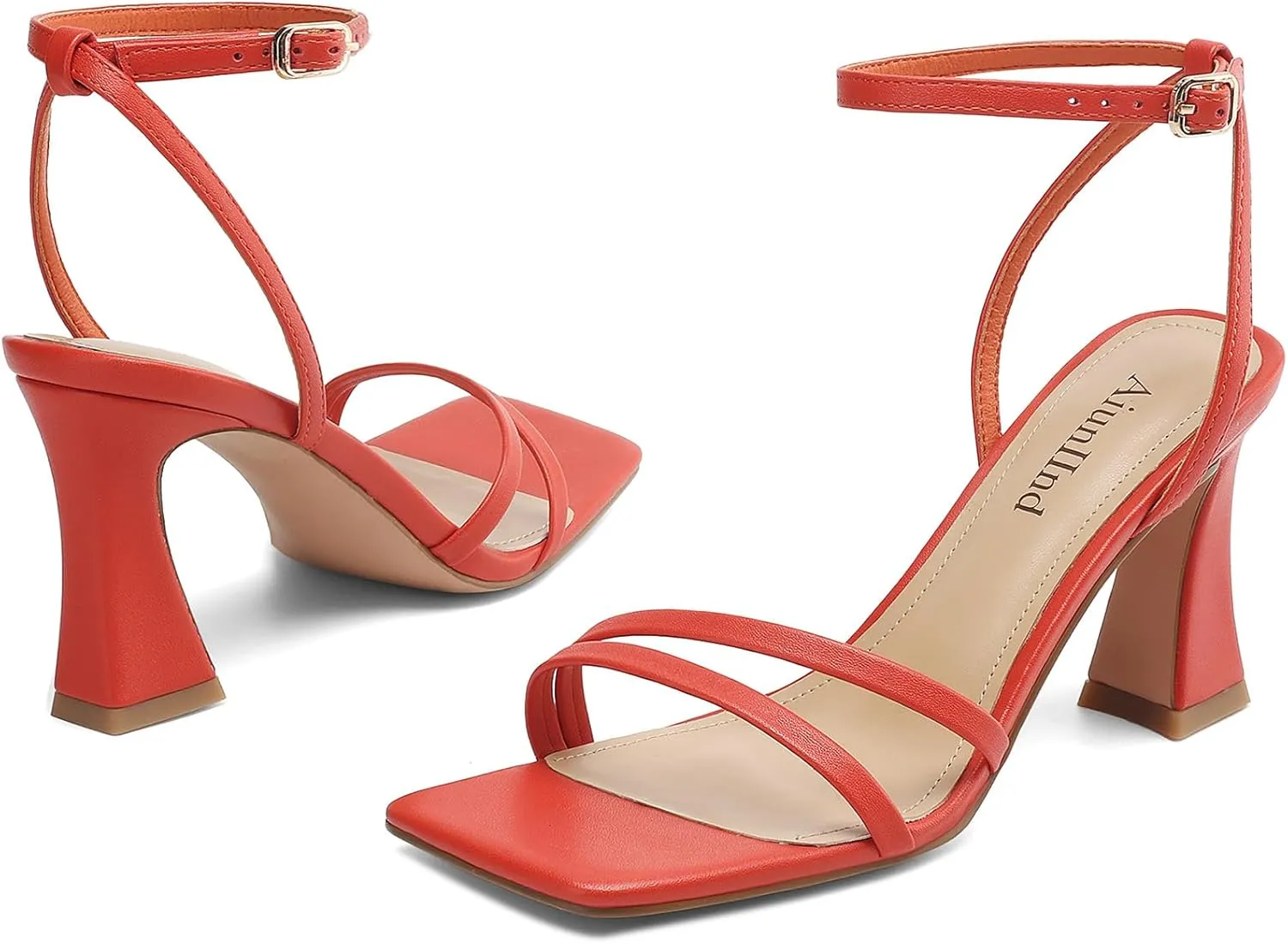 Heeled Sandals for Women Chunky Block High Heels Square Open Toe Sandals with Ankle Strap 3 Inch Dress Heels Comfortable