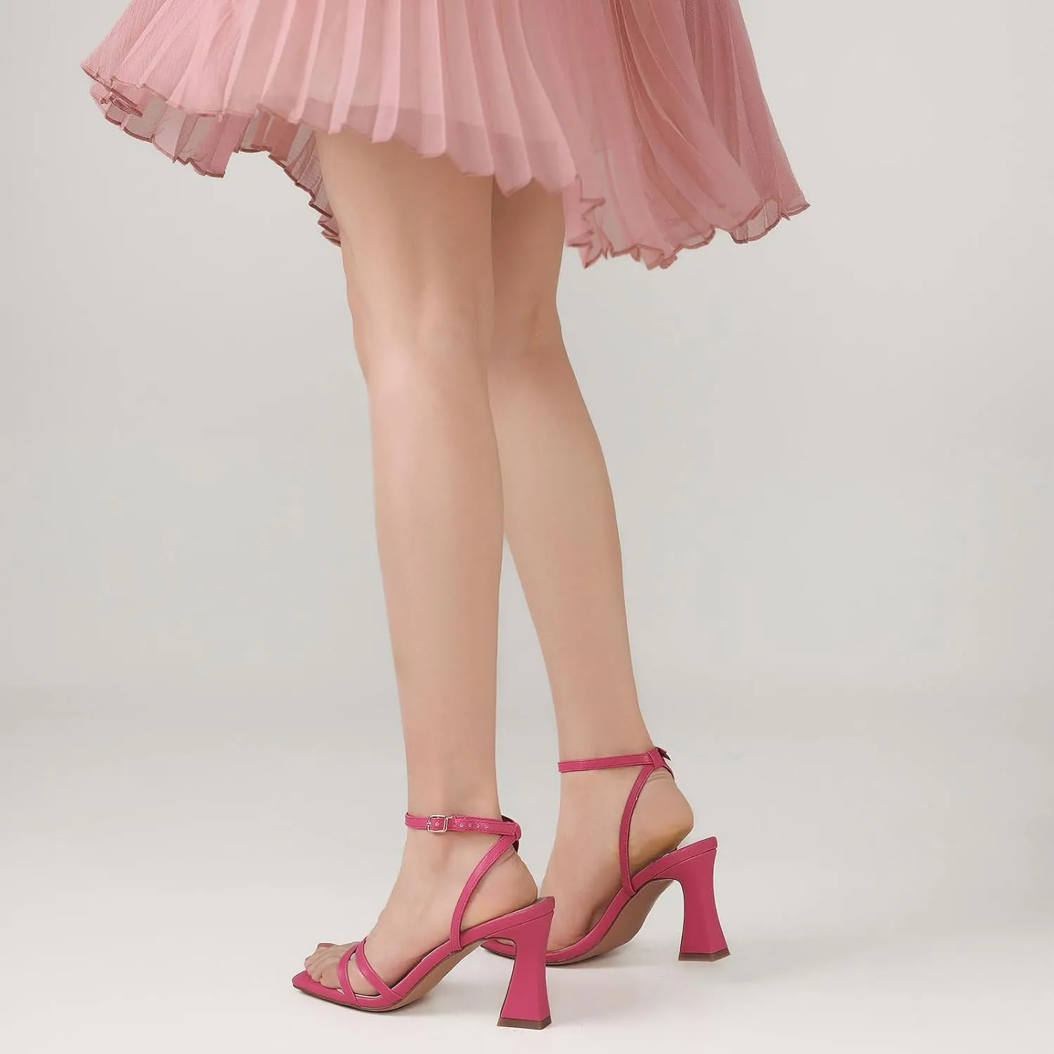Heeled Sandals for Women Chunky Block High Heels Square Open Toe Sandals with Ankle Strap 3 Inch Dress Heels Comfortable