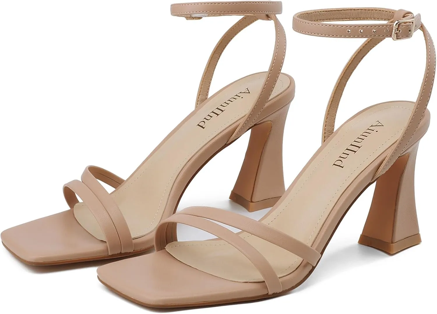 Heeled Sandals for Women Chunky Block High Heels Square Open Toe Sandals with Ankle Strap 3 Inch Dress Heels Comfortable