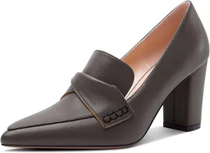 HEUIVZAR Womens Chunky Block Mid Heel Pumps Pointed Toe Slip-on Loafers Shoes Dress Office Casual 3.2 Inches Heels