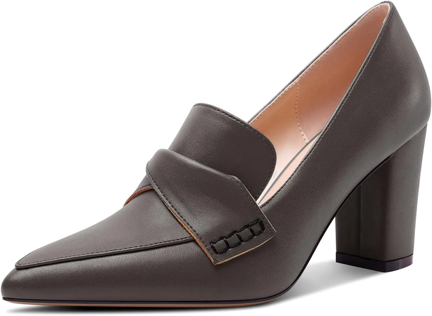 HEUIVZAR Womens Chunky Block Mid Heel Pumps Pointed Toe Slip-on Loafers Shoes Dress Office Casual 3.2 Inches Heels