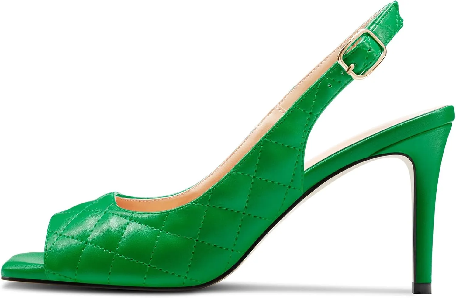 HEUIVZAR Womens Mid Heel Square Toe Slingback Sandals Buckle Wedding Prom Dress Summer 3.2 Inches Heels