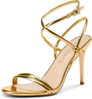 HEUIVZAR Womens Strappy Lace-up Stiletto High Heel Sandals Open Toe Ankle Strap Slingback Party Sexy Dress Shoes Patent Leather 3.9 Inches Heels