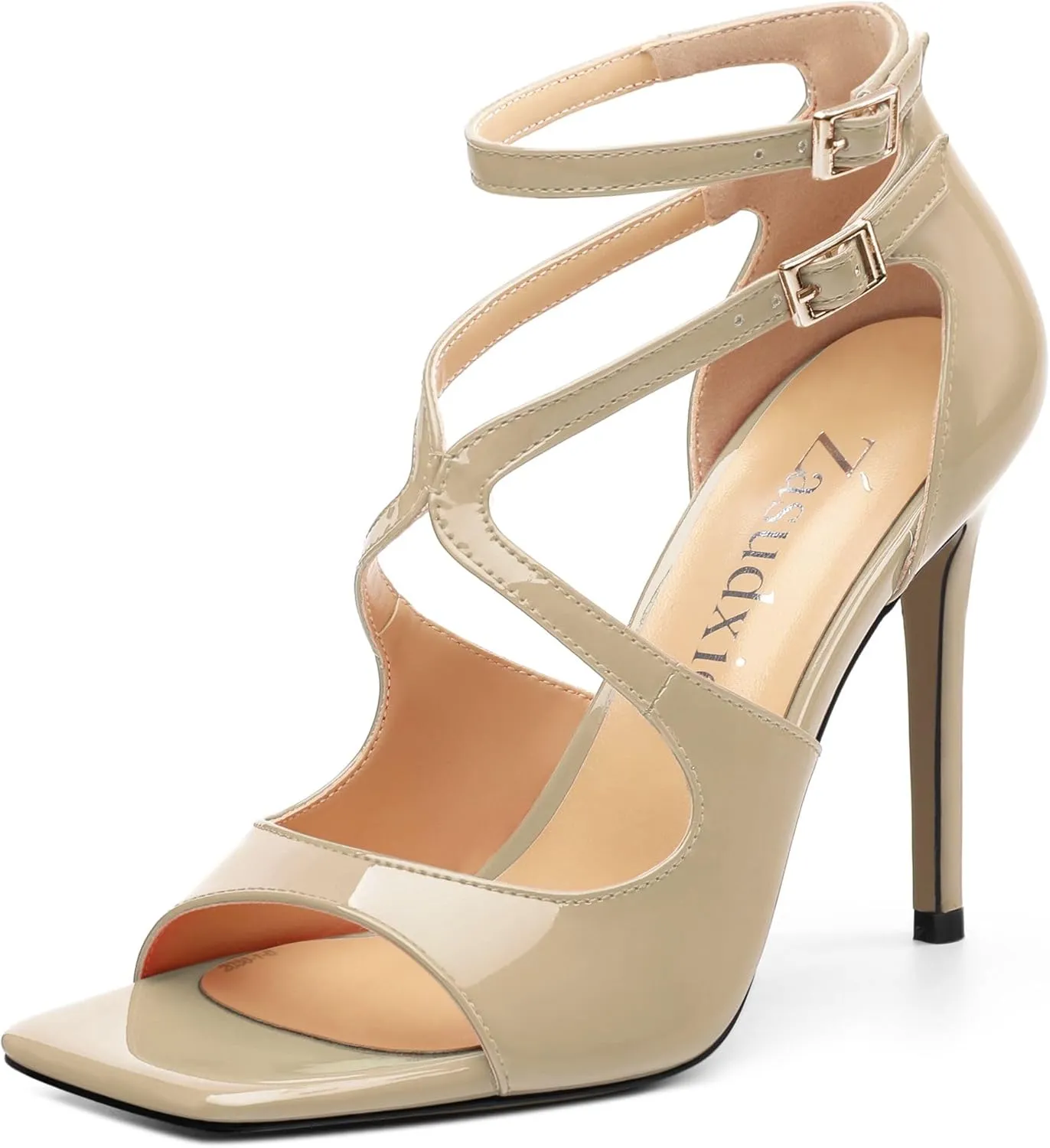 High Heels for Women, Women's Stiletto Heels Cross Strappy Square Open Toe Sexy Sandals Ankle Strap Buckle High Heels Fashion Dress Prom Sandals