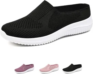 HoukiG Women's Breathable Knit Mesh Mules with Arch Support,Breathable Knitted Mesh Soft Comfortable Round Toe Mules