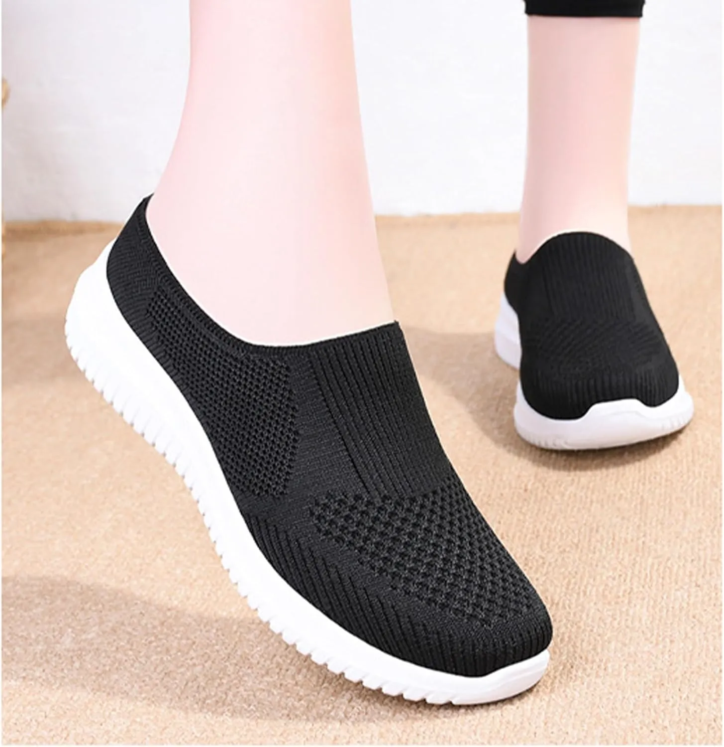 HoukiG Women's Breathable Knit Mesh Mules with Arch Support,Breathable Knitted Mesh Soft Comfortable Round Toe Mules