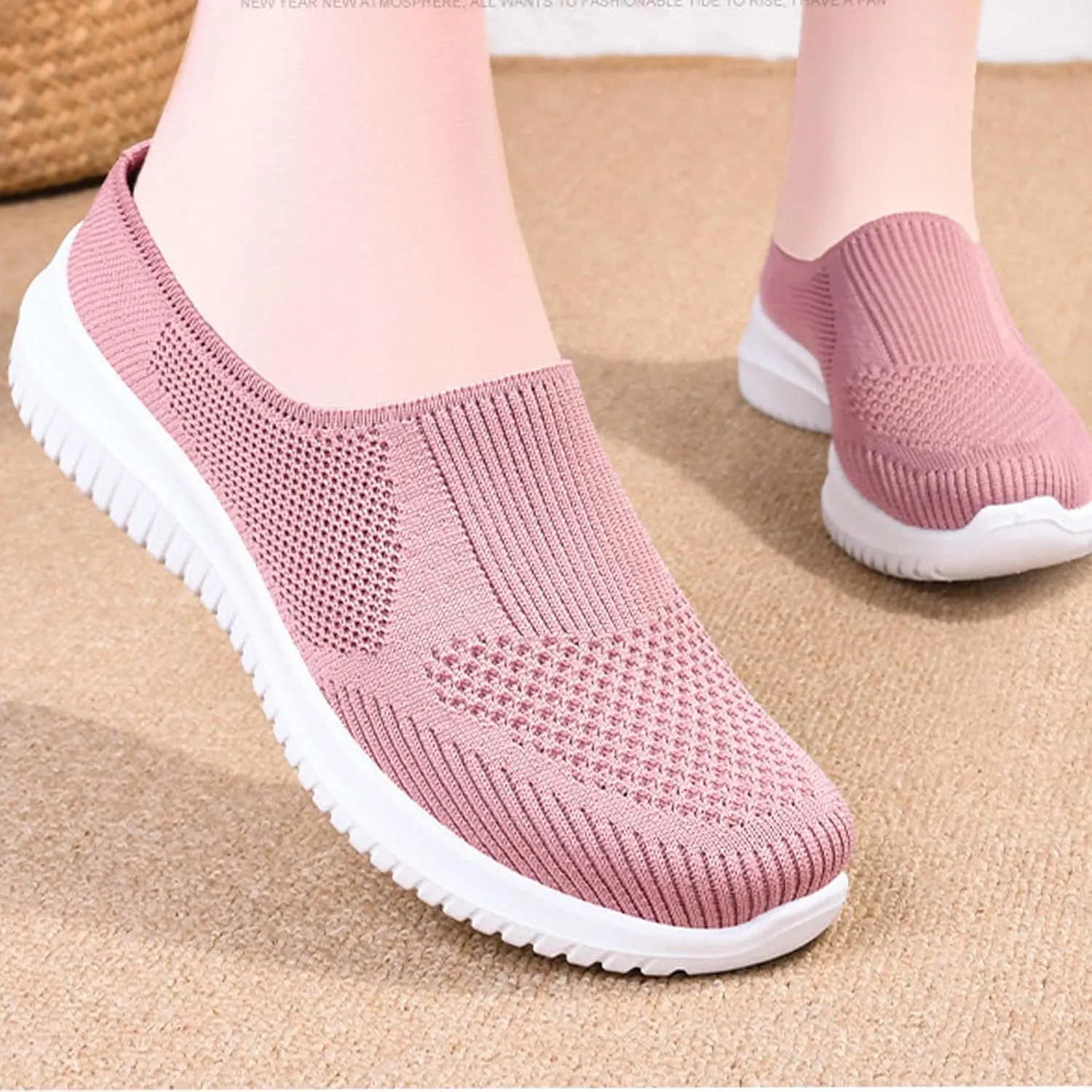 HoukiG Women's Breathable Knit Mesh Mules with Arch Support,Breathable Knitted Mesh Soft Comfortable Round Toe Mules