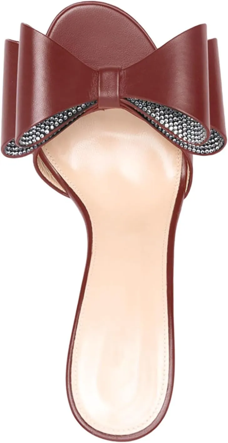 iadore Women Chic Stiletto High Heel Shoes Fashion Rhinestone Studded Slip on Open Round Toe Matte Sexy Sandals Size 5-12 US