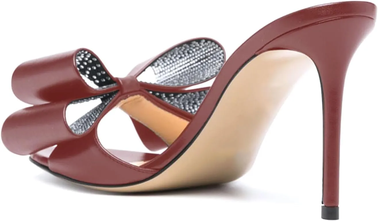 iadore Women Chic Stiletto High Heel Shoes Fashion Rhinestone Studded Slip on Open Round Toe Matte Sexy Sandals Size 5-12 US