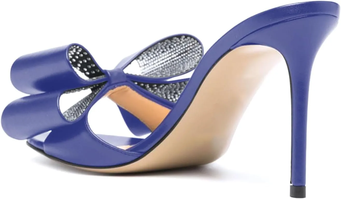 iadore Women Chic Stiletto High Heel Shoes Fashion Rhinestone Studded Slip on Open Round Toe Matte Sexy Sandals Size 5-12 US