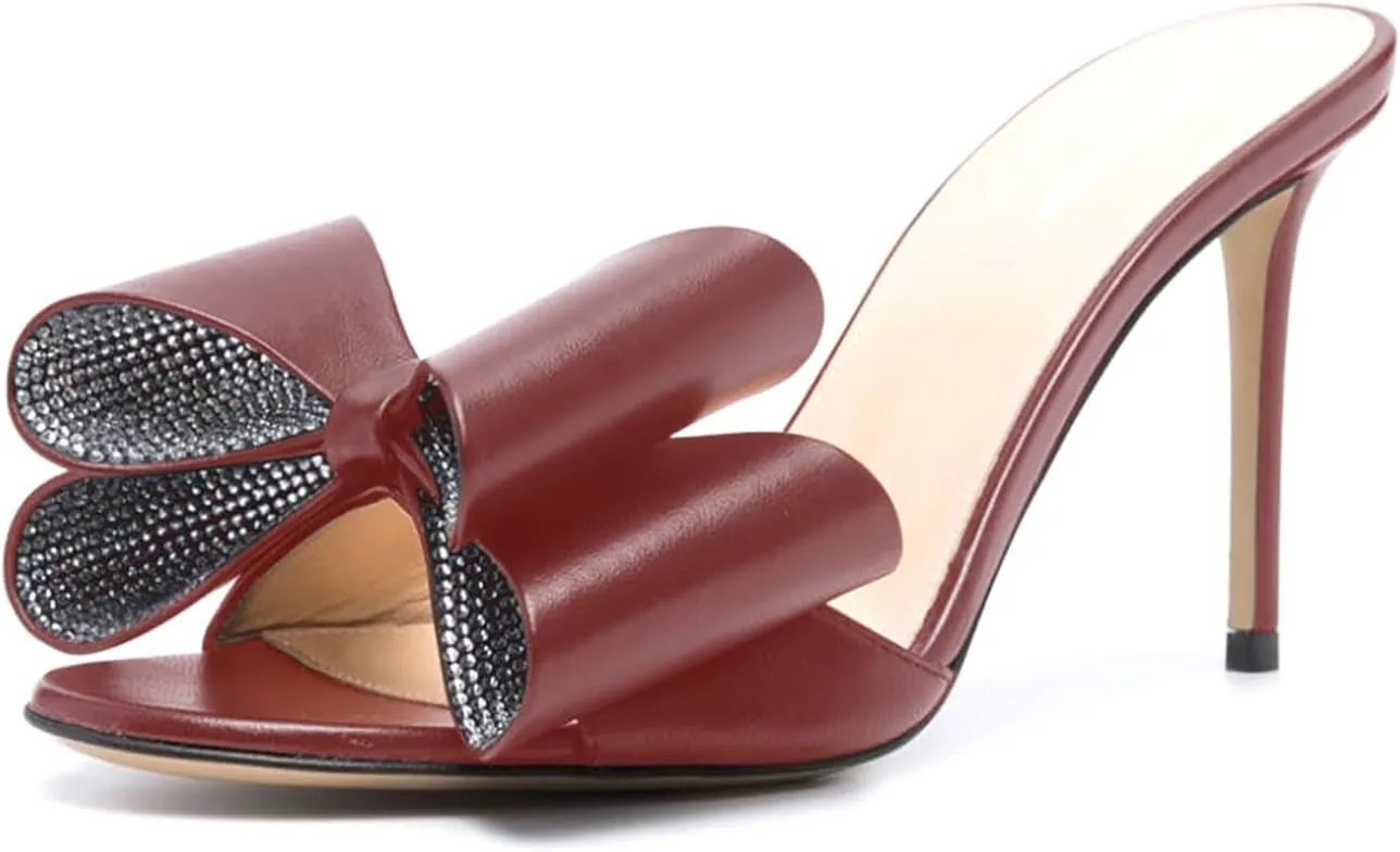 iadore Women Chic Stiletto High Heel Shoes Fashion Rhinestone Studded Slip on Open Round Toe Matte Sexy Sandals Size 5-12 US