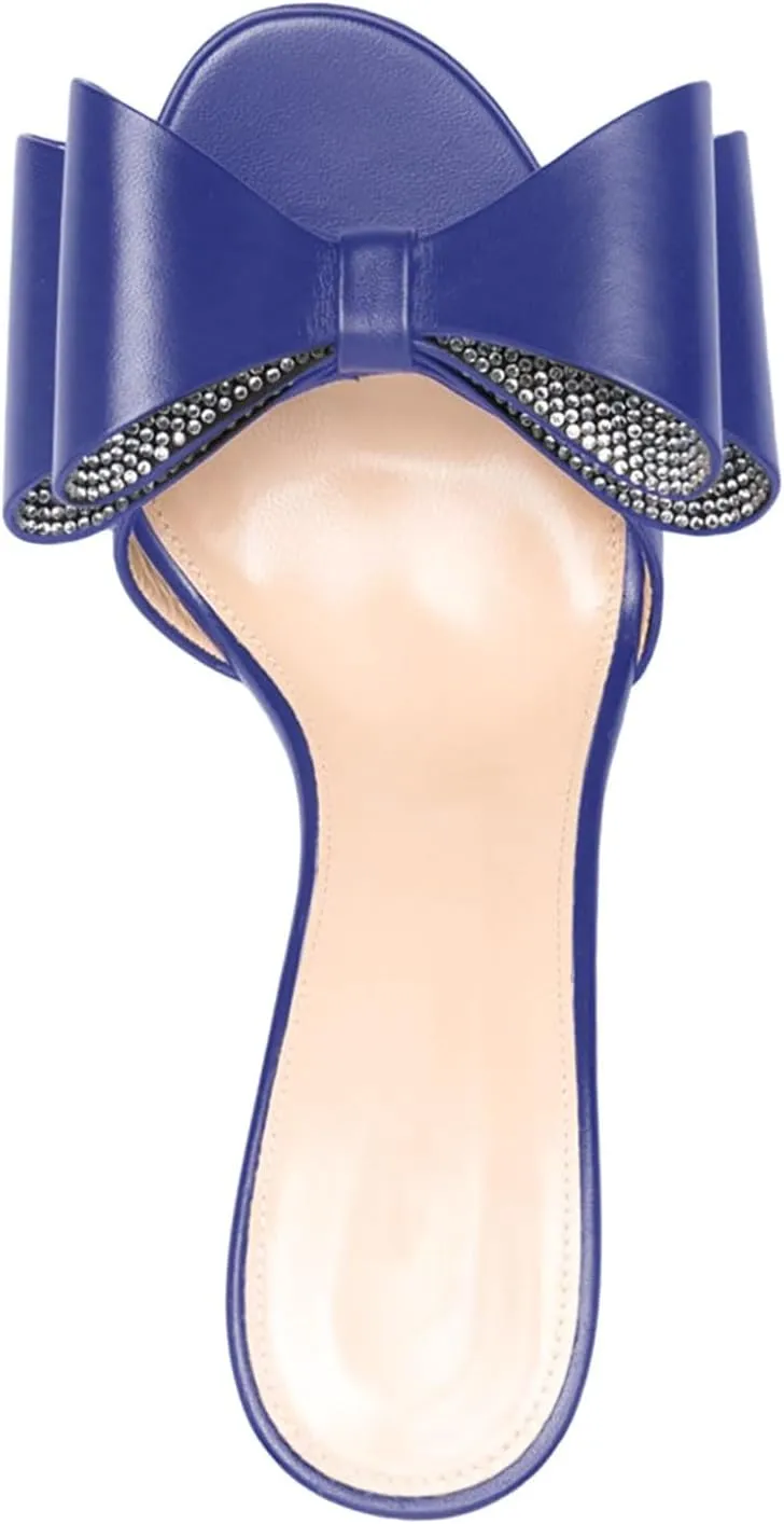 iadore Women Chic Stiletto High Heel Shoes Fashion Rhinestone Studded Slip on Open Round Toe Matte Sexy Sandals Size 5-12 US
