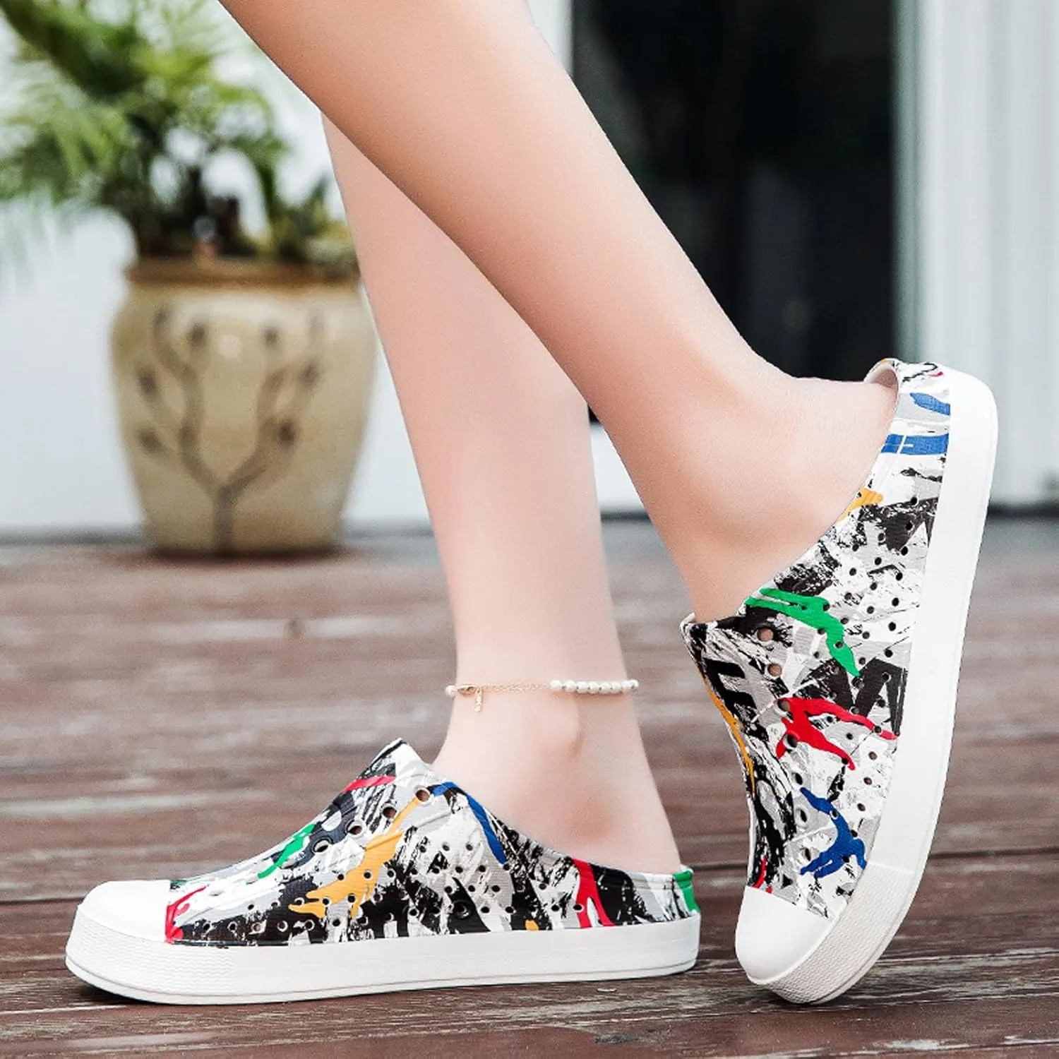 ihinzry Garden Clogs Mens Womens Backless Slip On Shoes Open Back Outdoor Slippers