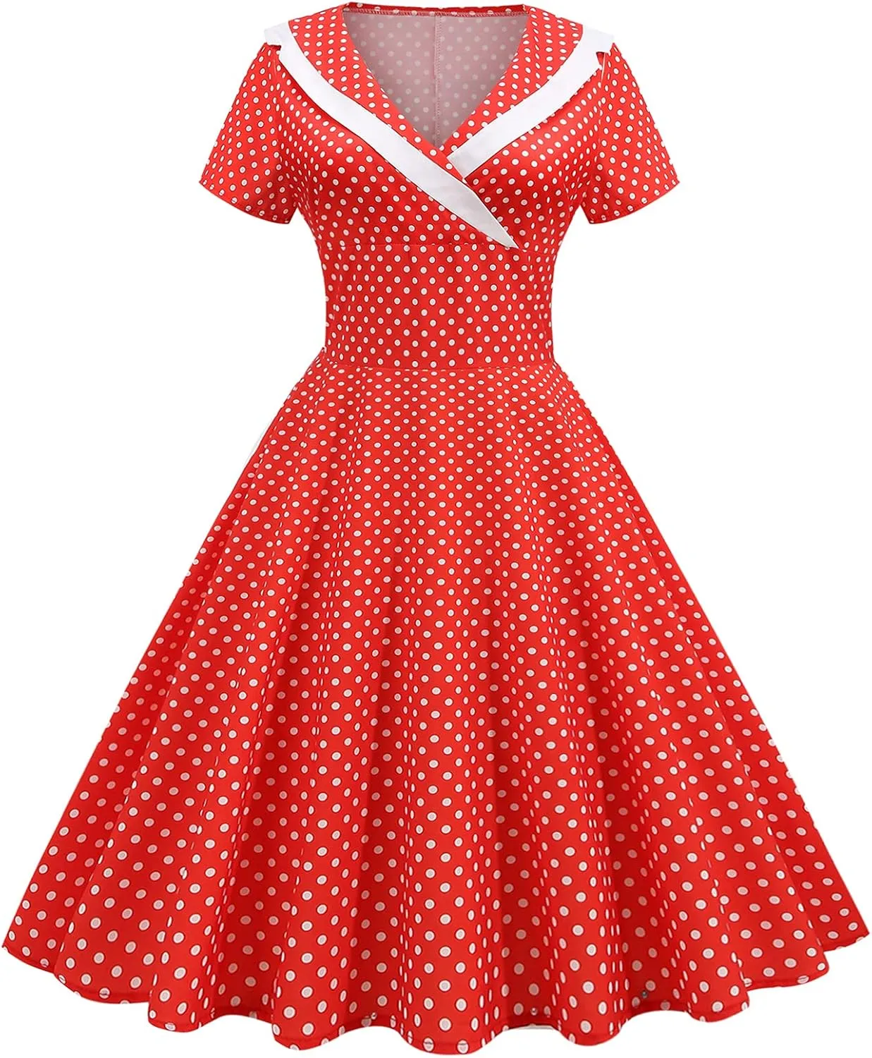 IKADEX Women 50s 60s Retro Rockabilly Swing Sailor Dress Polka Dot Lapel V-Neck Cocktail Party Tea Dresses
