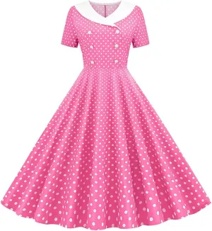 IKADEX Women 50s 60s Retro Rockabilly Swing Sailor Dress Polka Dot Lapel V-Neck Cocktail Party Tea Dresses