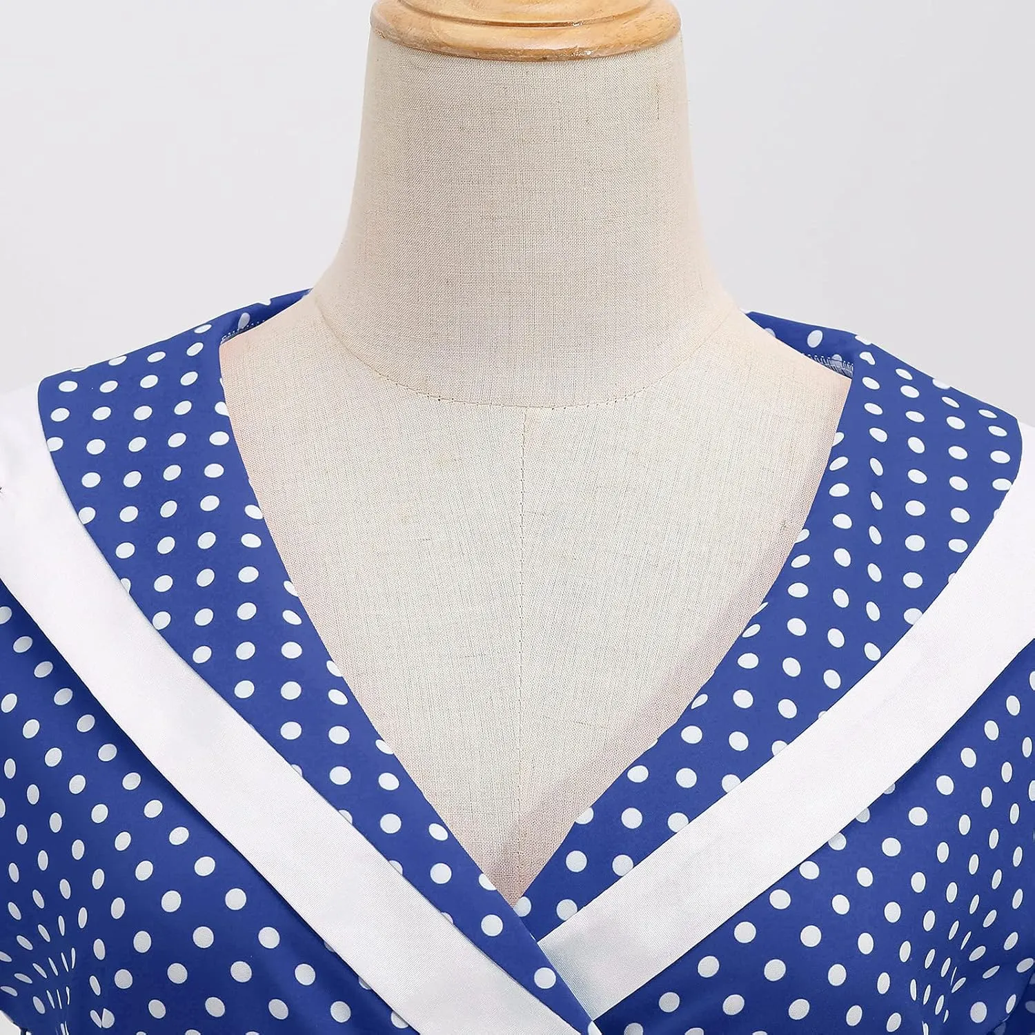 IKADEX Women 50s 60s Retro Rockabilly Swing Sailor Dress Polka Dot Lapel V-Neck Cocktail Party Tea Dresses