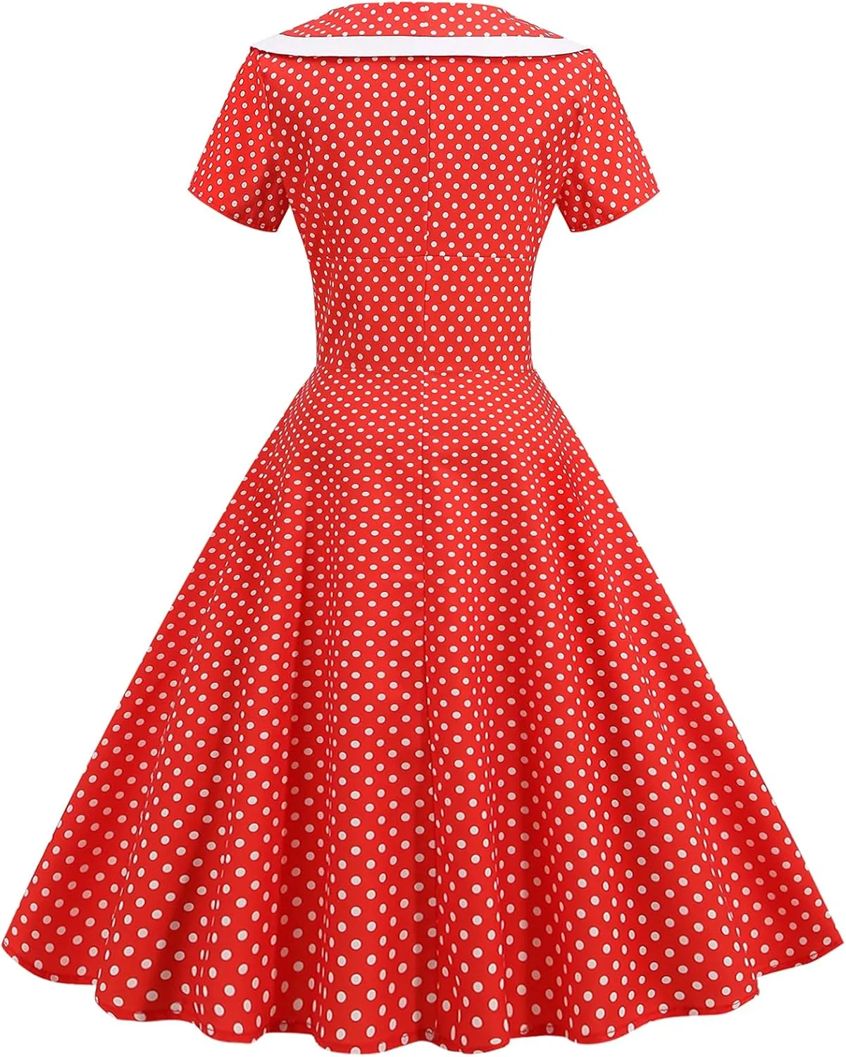 IKADEX Women 50s 60s Retro Rockabilly Swing Sailor Dress Polka Dot Lapel V-Neck Cocktail Party Tea Dresses