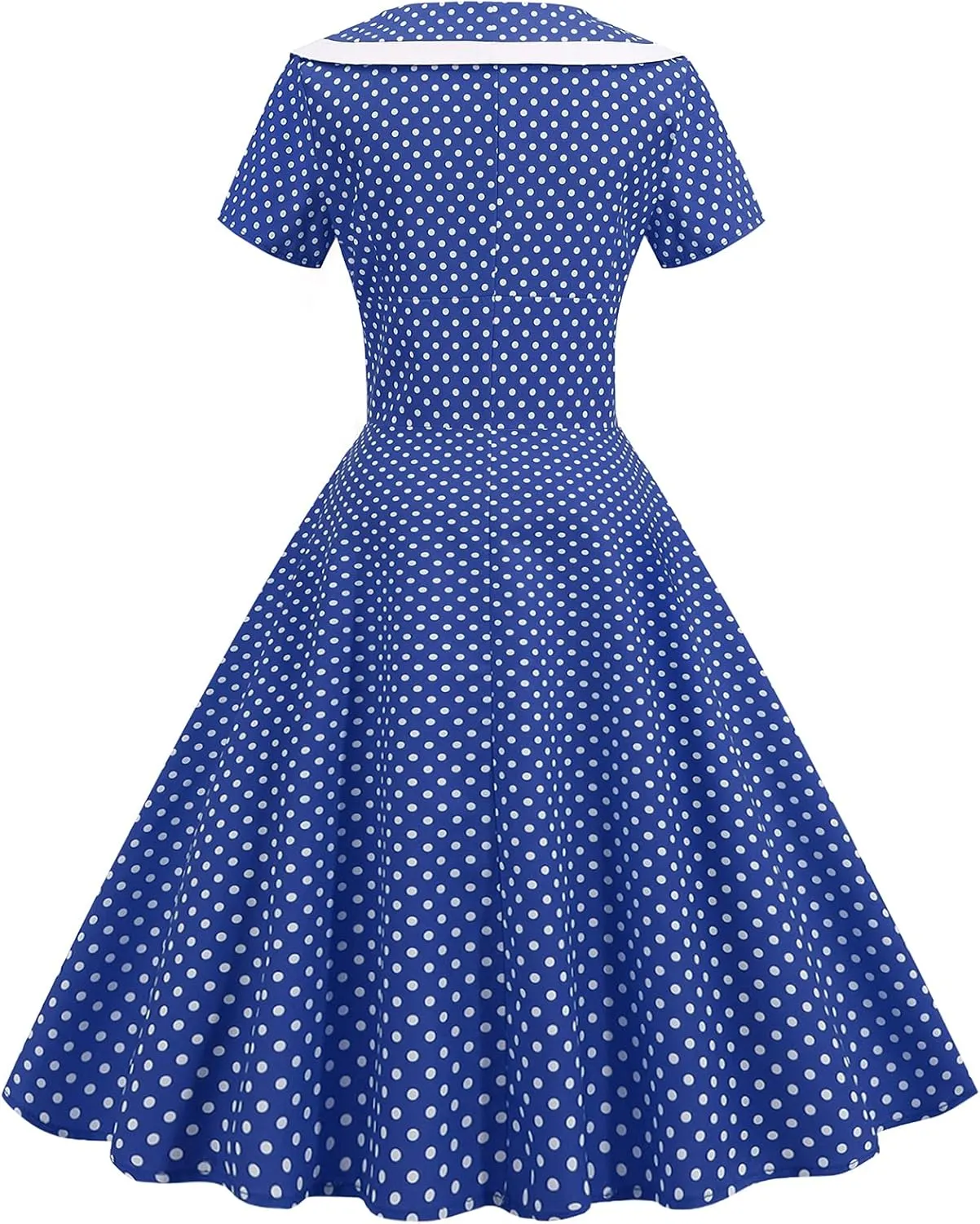 IKADEX Women 50s 60s Retro Rockabilly Swing Sailor Dress Polka Dot Lapel V-Neck Cocktail Party Tea Dresses