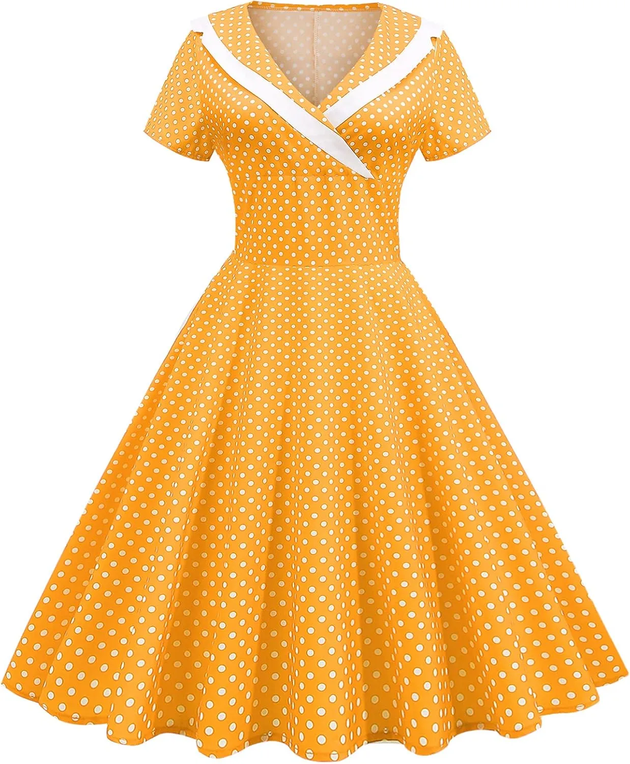 IKADEX Women 50s 60s Retro Rockabilly Swing Sailor Dress Polka Dot Lapel V-Neck Cocktail Party Tea Dresses