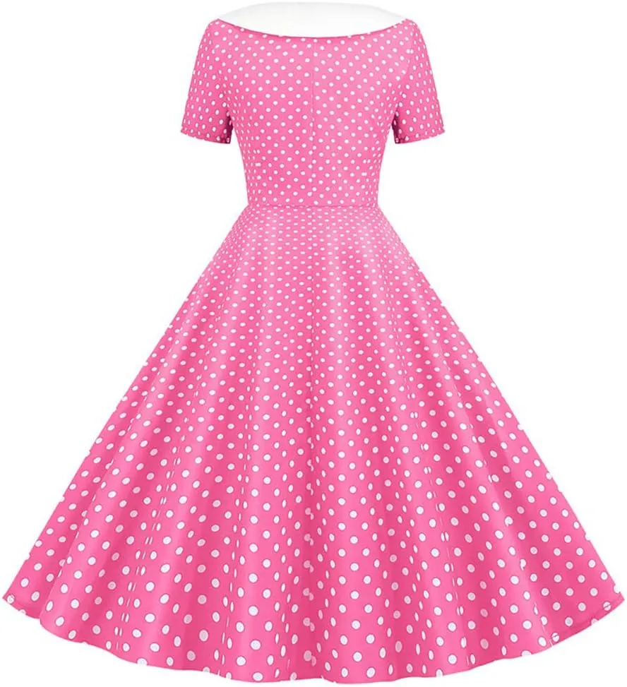 IKADEX Women 50s 60s Retro Rockabilly Swing Sailor Dress Polka Dot Lapel V-Neck Cocktail Party Tea Dresses