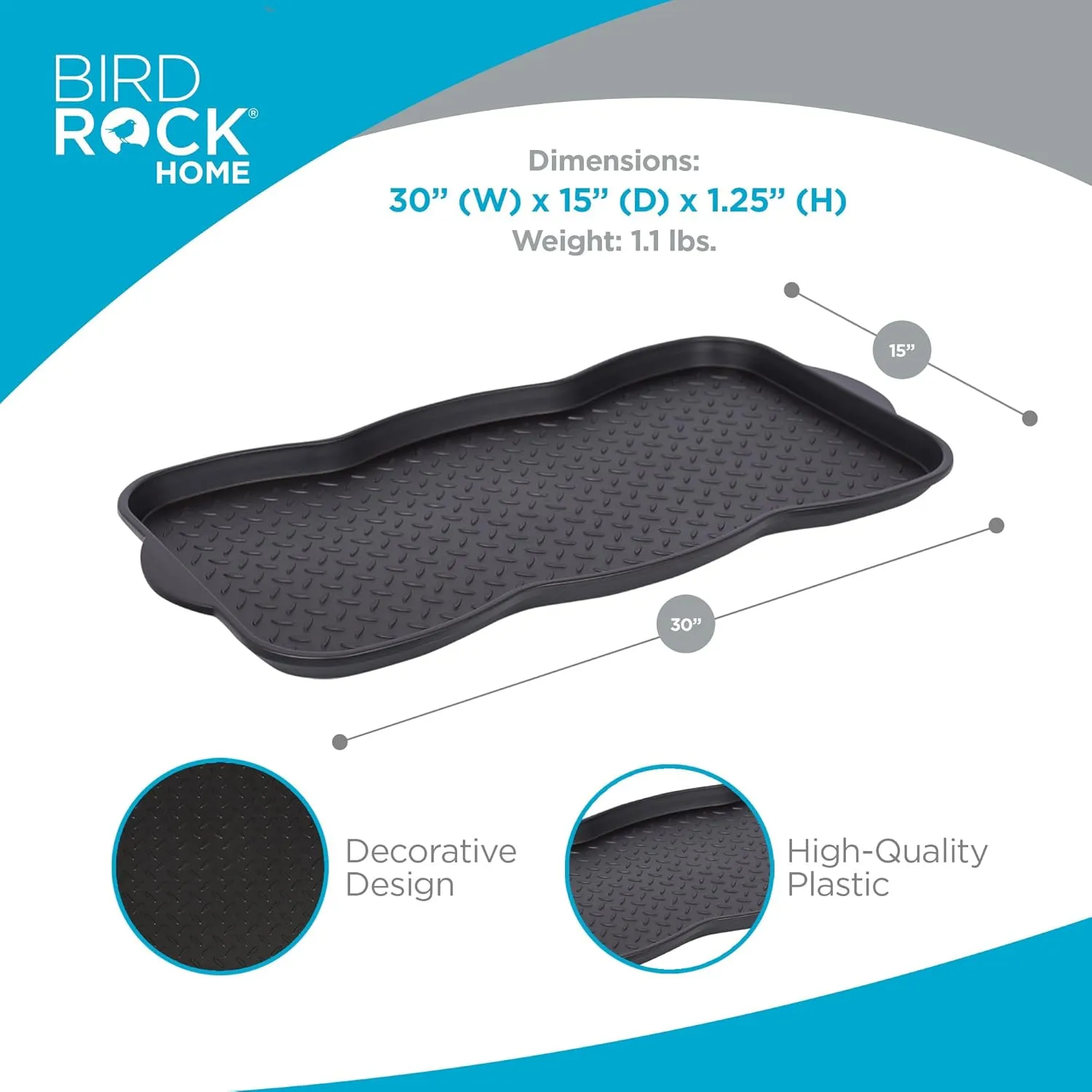 INTERNET'S BEST Waterproof Multi-Purpose Plastic Shoe Tray Boot Mat for Entryway, Dorm Room, Indoor Outdoor, Large Mud Pan, Utility Mat, Weather Resistant Floor Tray, 2 Pack - 30x15 - Midnight Black