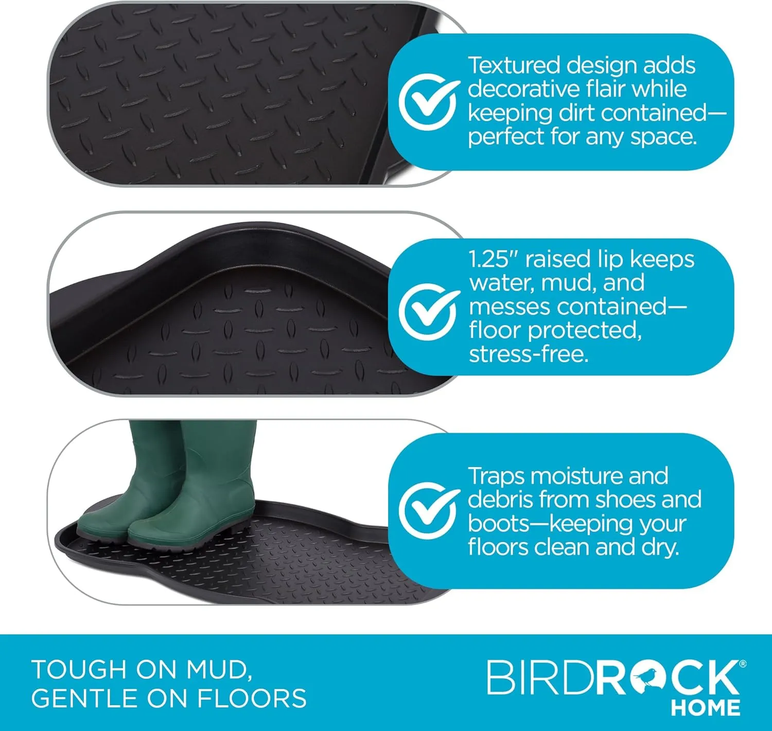 INTERNET'S BEST Waterproof Multi-Purpose Plastic Shoe Tray Boot Mat for Entryway, Dorm Room, Indoor Outdoor, Large Mud Pan, Utility Mat, Weather Resistant Floor Tray, 2 Pack - 30x15 - Midnight Black