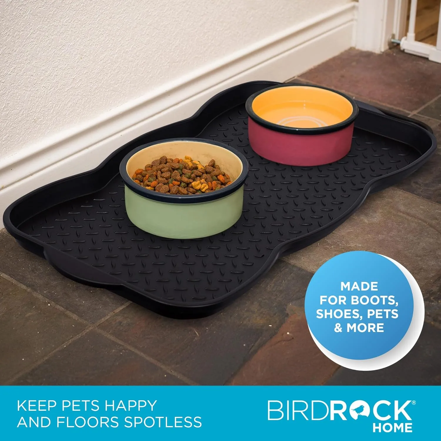 INTERNET'S BEST Waterproof Multi-Purpose Plastic Shoe Tray Boot Mat for Entryway, Dorm Room, Indoor Outdoor, Large Mud Pan, Utility Mat, Weather Resistant Floor Tray, 2 Pack - 30x15 - Midnight Black
