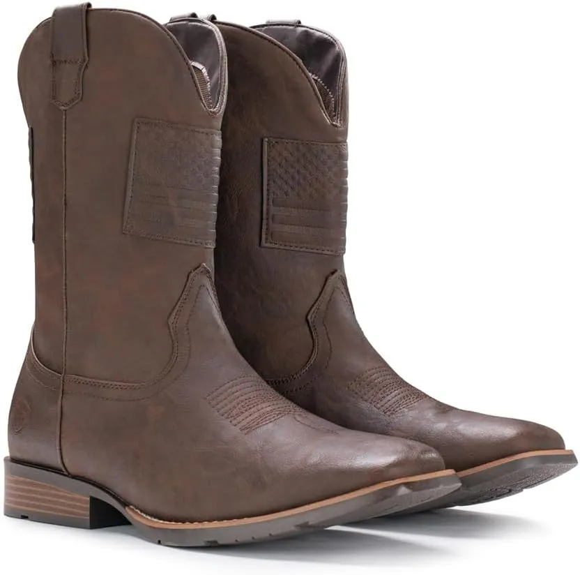 IUV Cowboy Boots For Men Wide Western Boot Traditional American Flag Retro Square Toe Country Work Boots