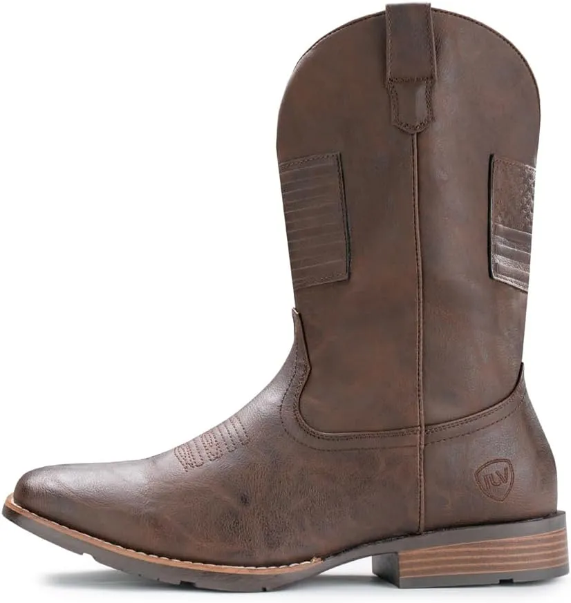 IUV Cowboy Boots For Men Wide Western Boot Traditional American Flag Retro Square Toe Country Work Boots