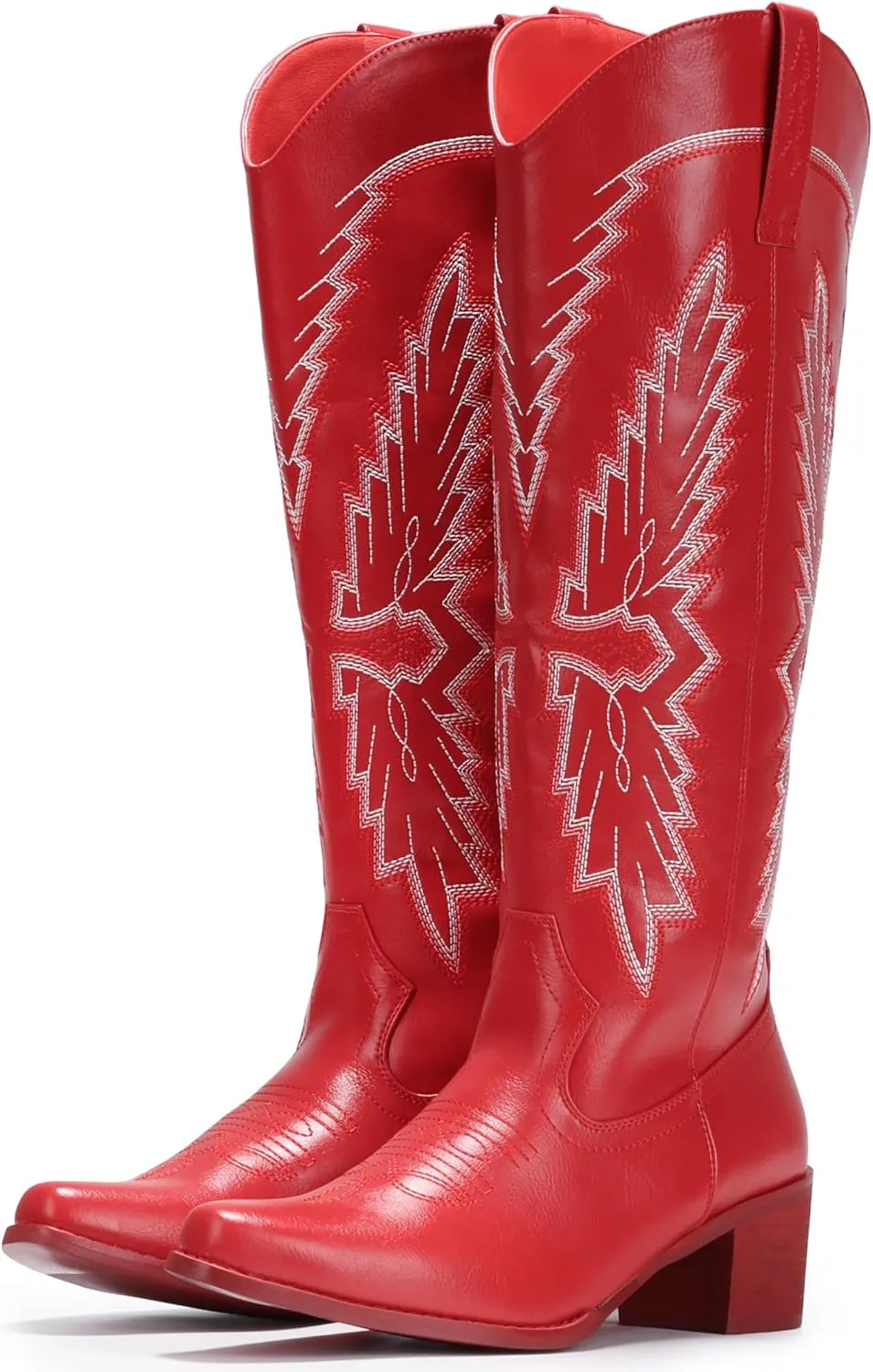 IUV Cowboy Boots for Women Knee High Western Pointy Toe Chunky Heel Zipper Cowgirl Boots for Country Concert