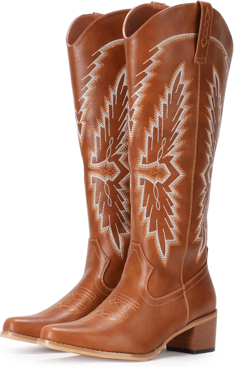 IUV Cowboy Boots for Women Knee High Western Pointy Toe Chunky Heel Zipper Cowgirl Boots for Country Concert