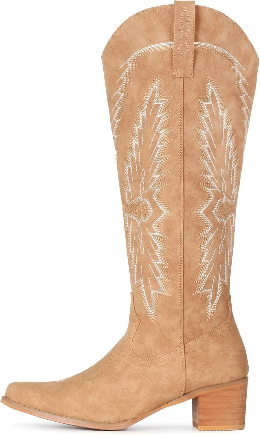 IUV Cowboy Boots for Women Knee High Western Pointy Toe Chunky Heel Zipper Cowgirl Boots for Country Concert