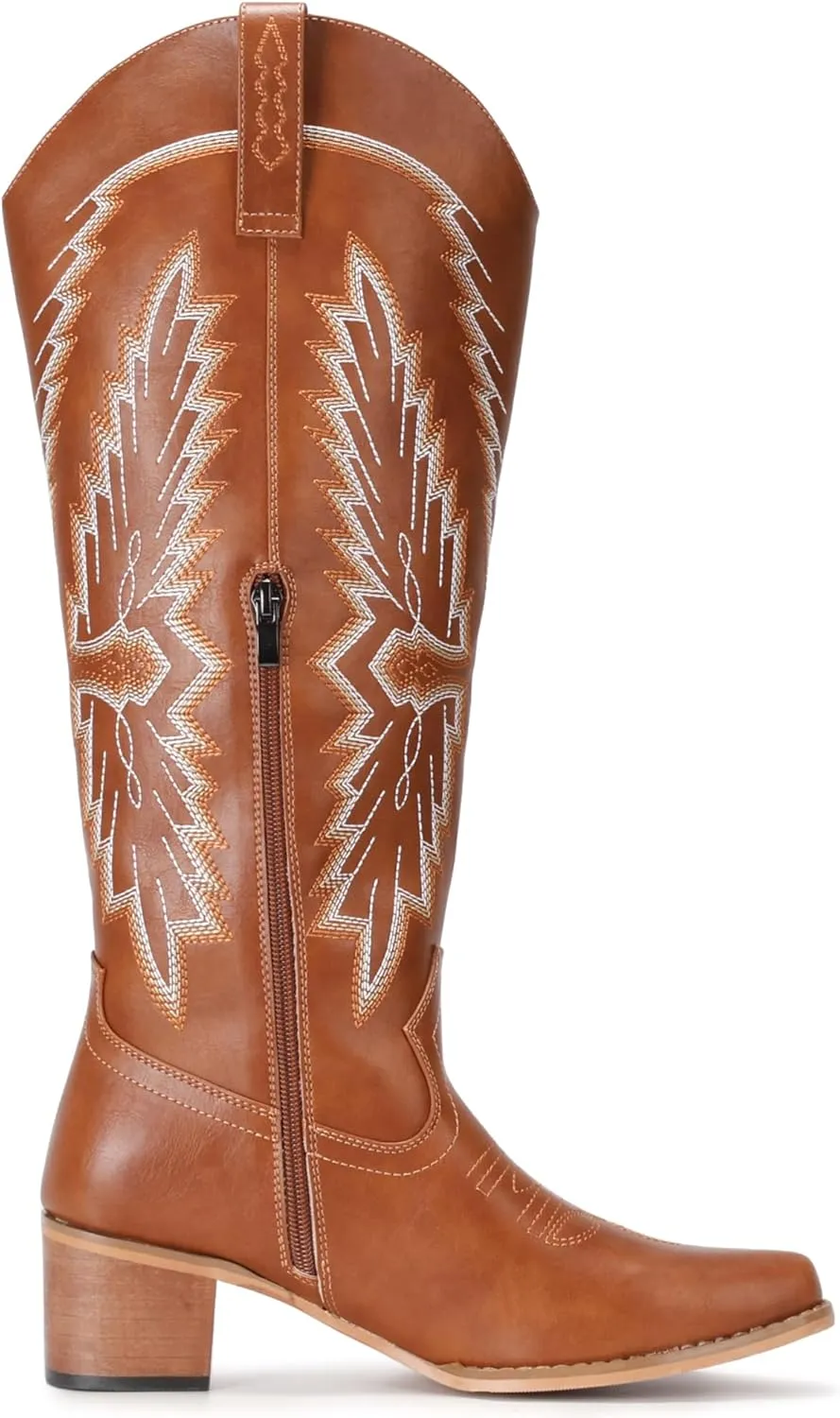 IUV Cowboy Boots for Women Knee High Western Pointy Toe Chunky Heel Zipper Cowgirl Boots for Country Concert