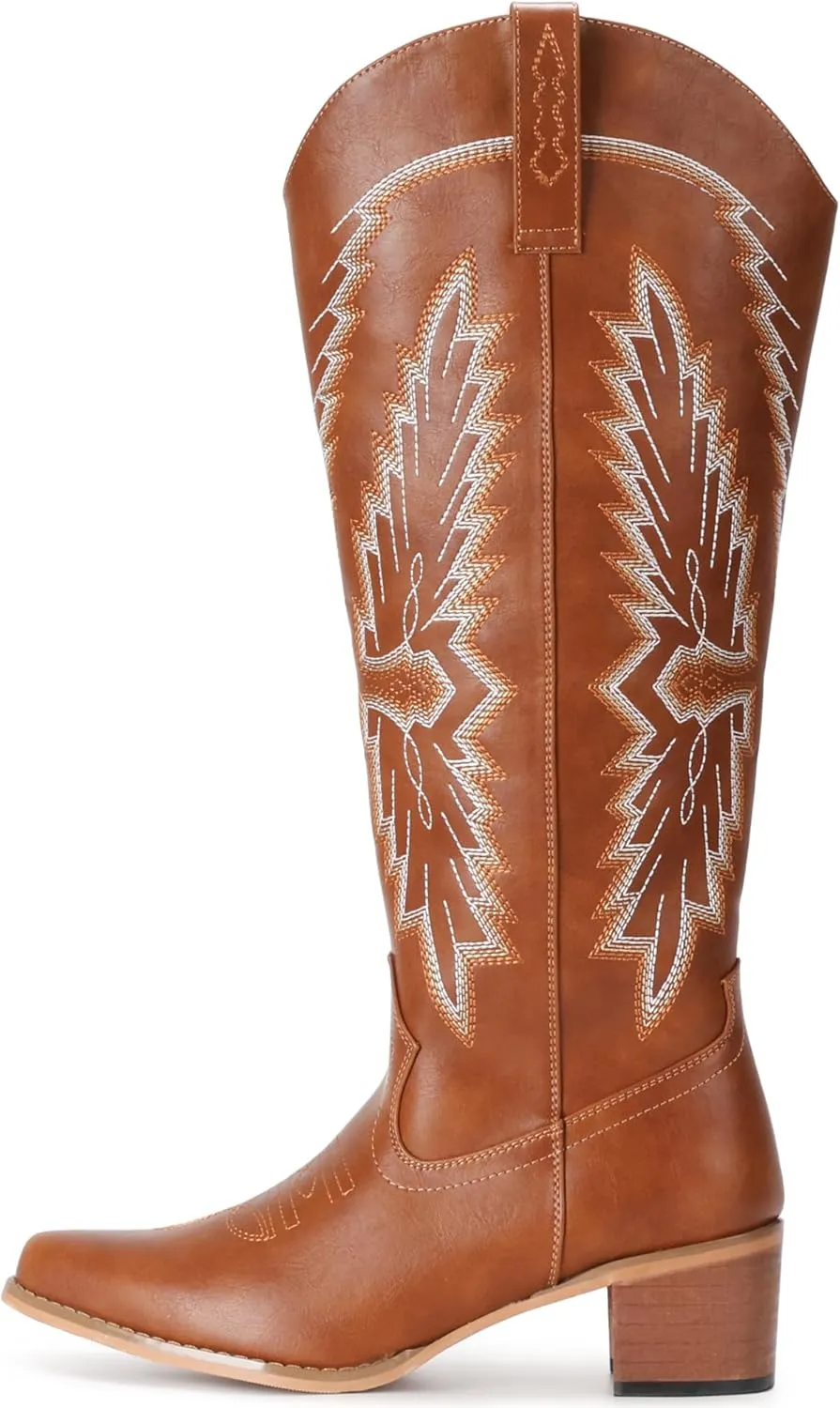 IUV Cowboy Boots for Women Knee High Western Pointy Toe Chunky Heel Zipper Cowgirl Boots for Country Concert