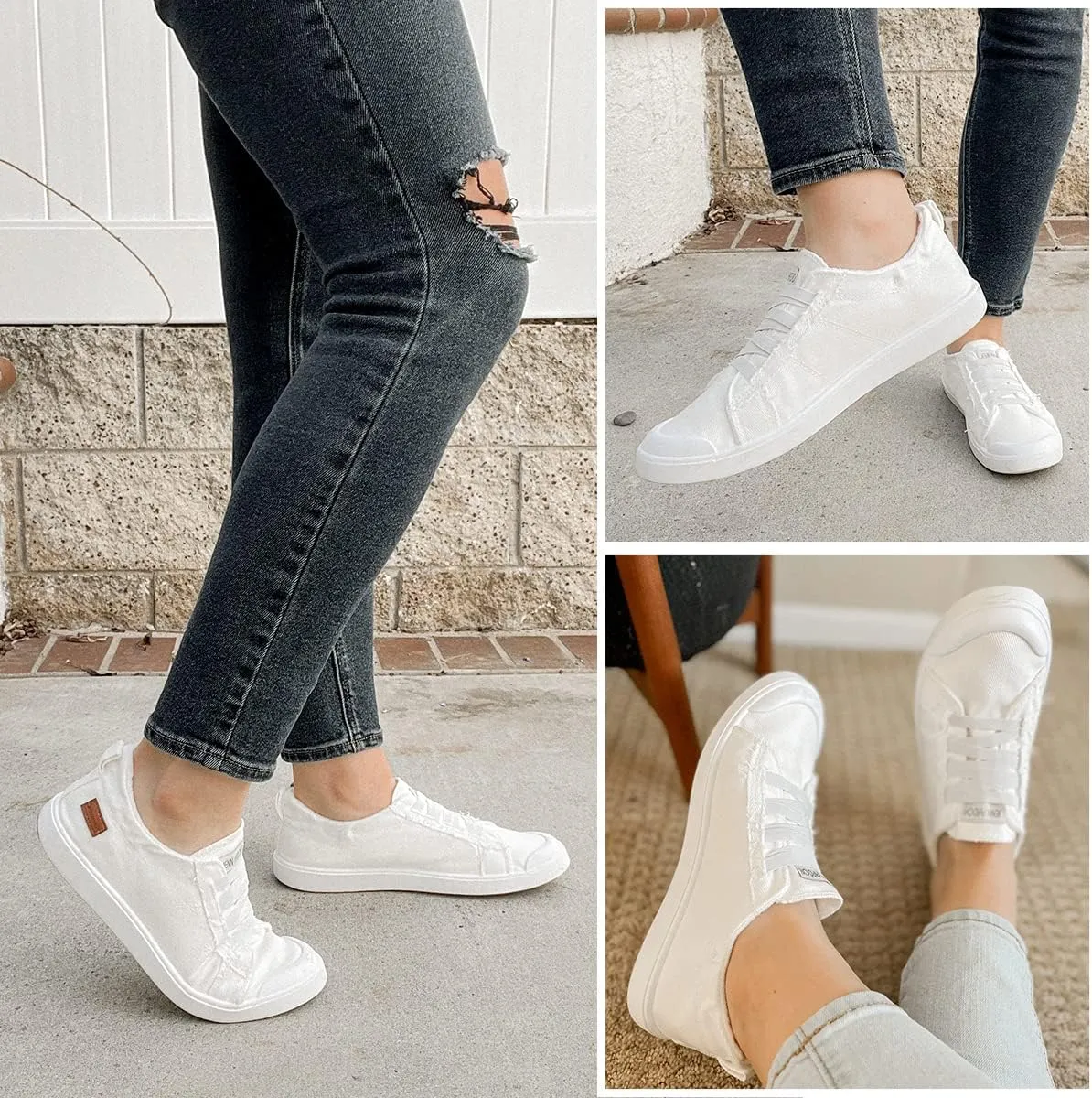 JENN ARDOR Women's Canvas Sneaker Slip-ons Loafers Shoes for Womens Fashion Casual Canvas Round Toe Soft Comfortable Walking Flats