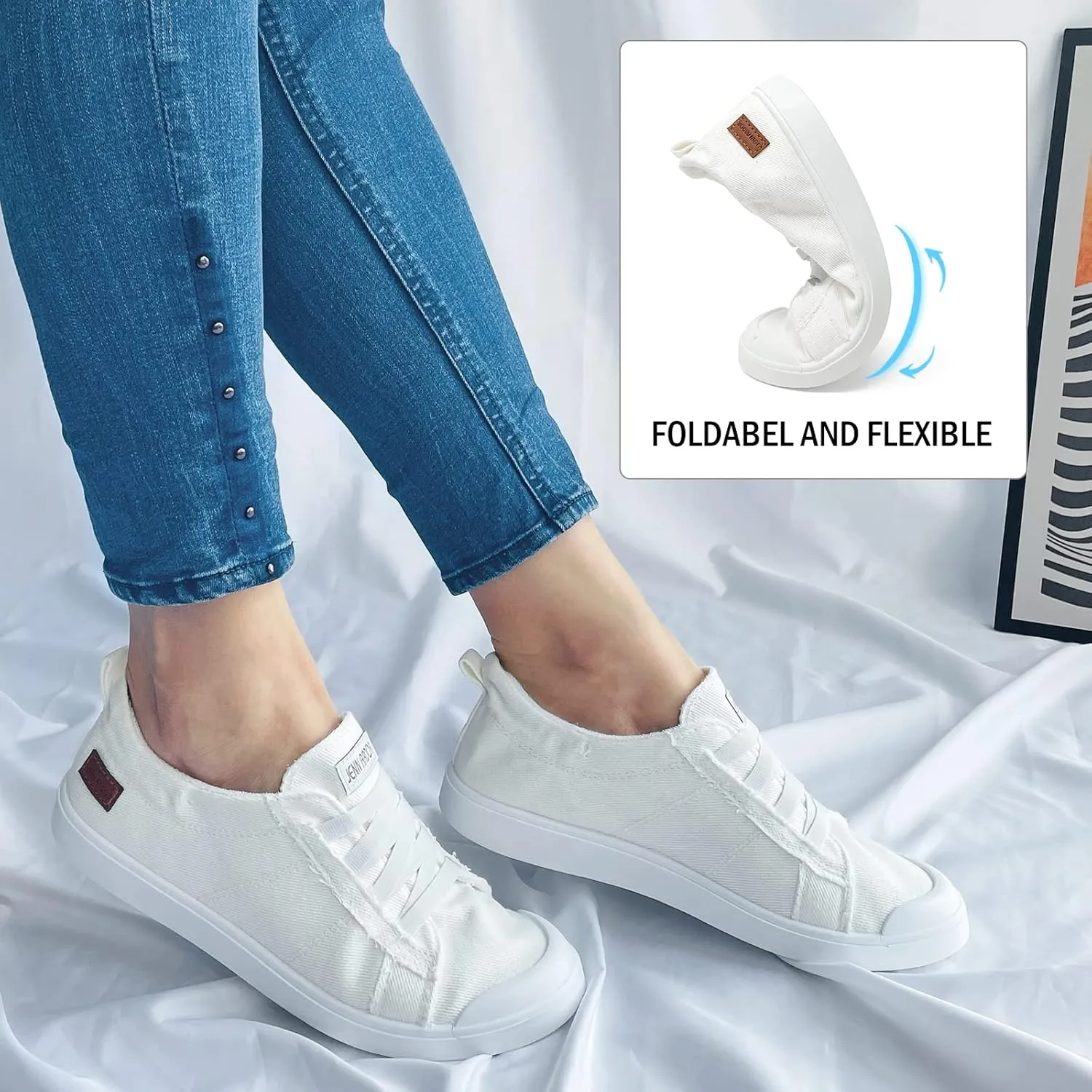 JENN ARDOR Women's Canvas Sneaker Slip-ons Loafers Shoes for Womens Fashion Casual Canvas Round Toe Soft Comfortable Walking Flats