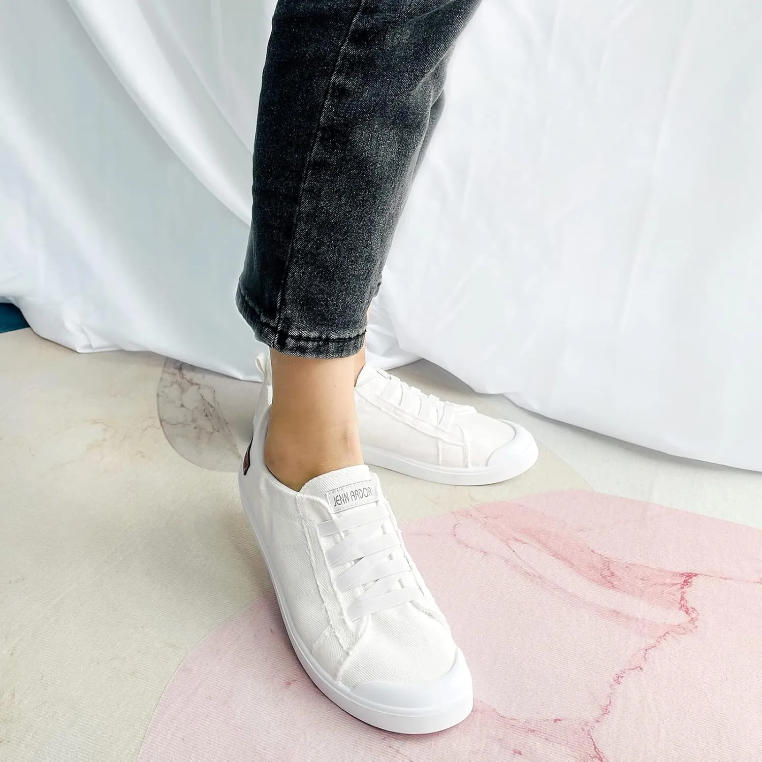 JENN ARDOR Women's Canvas Sneaker Slip-ons Loafers Shoes for Womens Fashion Casual Canvas Round Toe Soft Comfortable Walking Flats