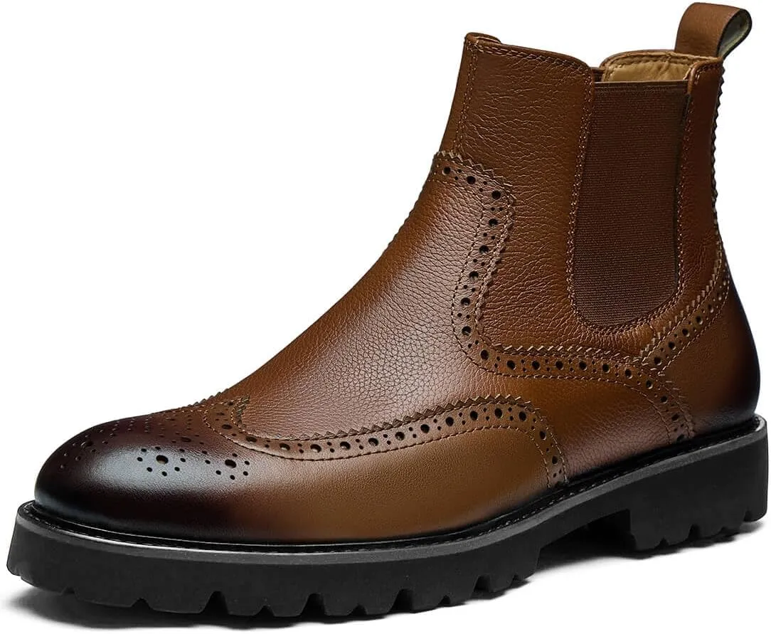 Jepsengord Men's Chelsea Boots Genuine Leather Dress Boots for Men Wingtip Brogue Formal Business Casual Ankle Boots