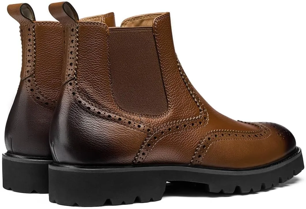 Jepsengord Men's Chelsea Boots Genuine Leather Dress Boots for Men Wingtip Brogue Formal Business Casual Ankle Boots