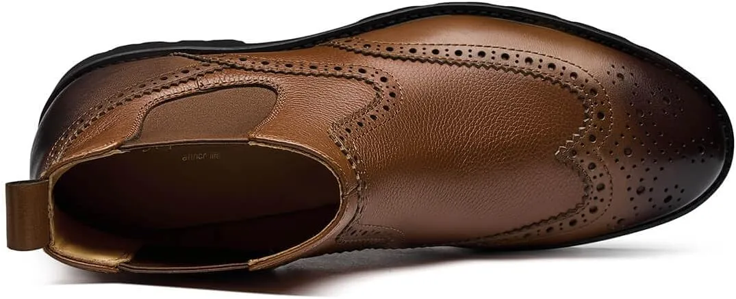 Jepsengord Men's Chelsea Boots Genuine Leather Dress Boots for Men Wingtip Brogue Formal Business Casual Ankle Boots
