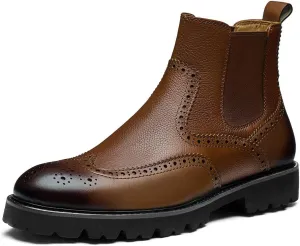 Jepsengord Men's Chelsea Boots Genuine Leather Dress Boots for Men Wingtip Brogue Formal Business Casual Ankle Boots