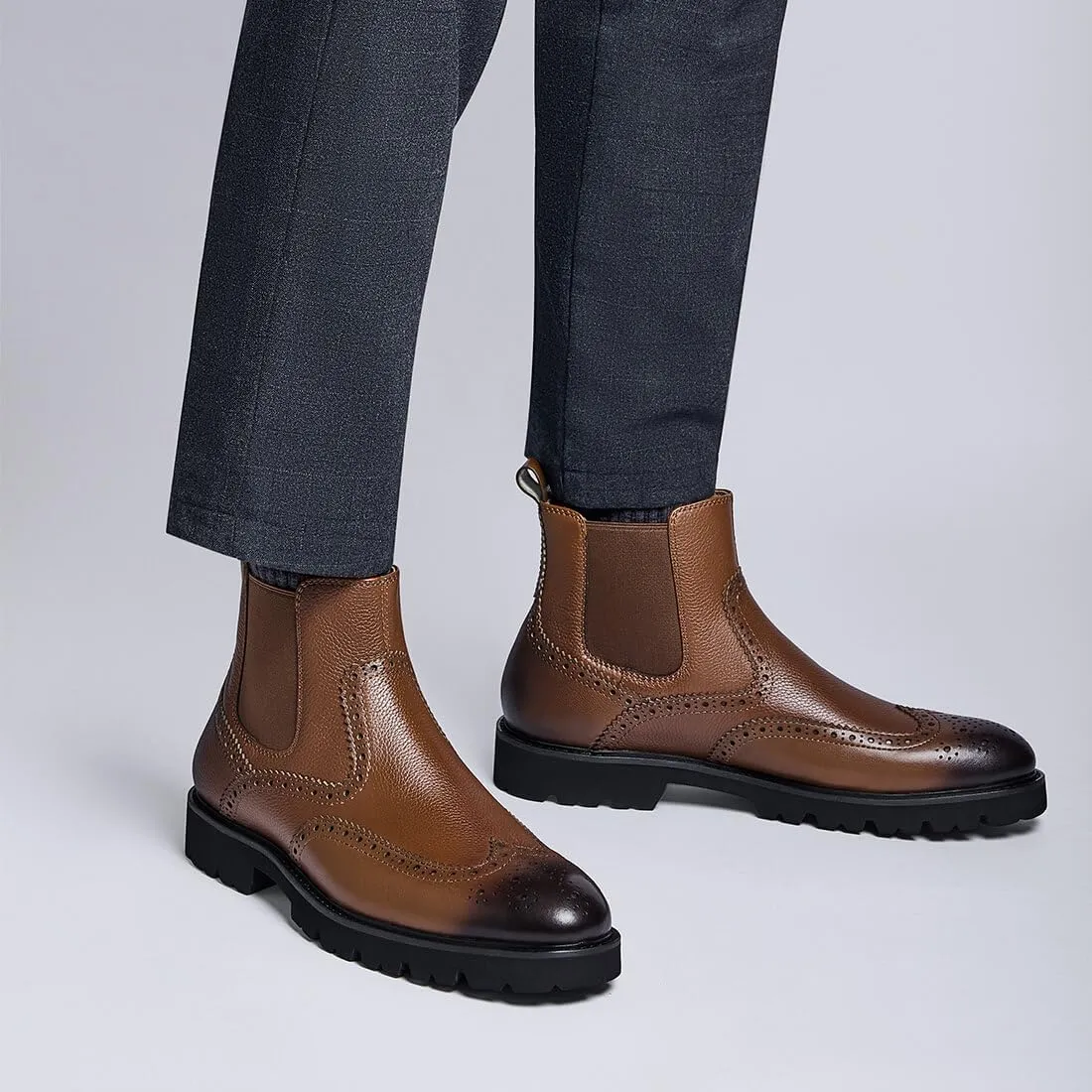 Jepsengord Men's Chelsea Boots Genuine Leather Dress Boots for Men Wingtip Brogue Formal Business Casual Ankle Boots