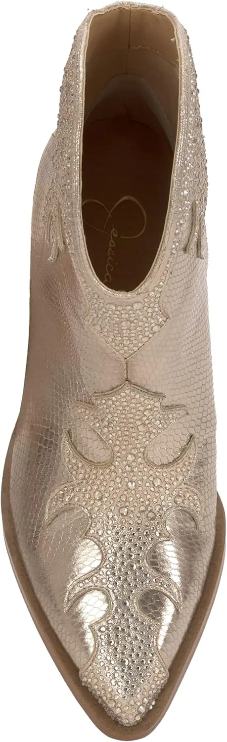 Jessica Simpson Womens Zolly Snake Print Rhinestones Booties