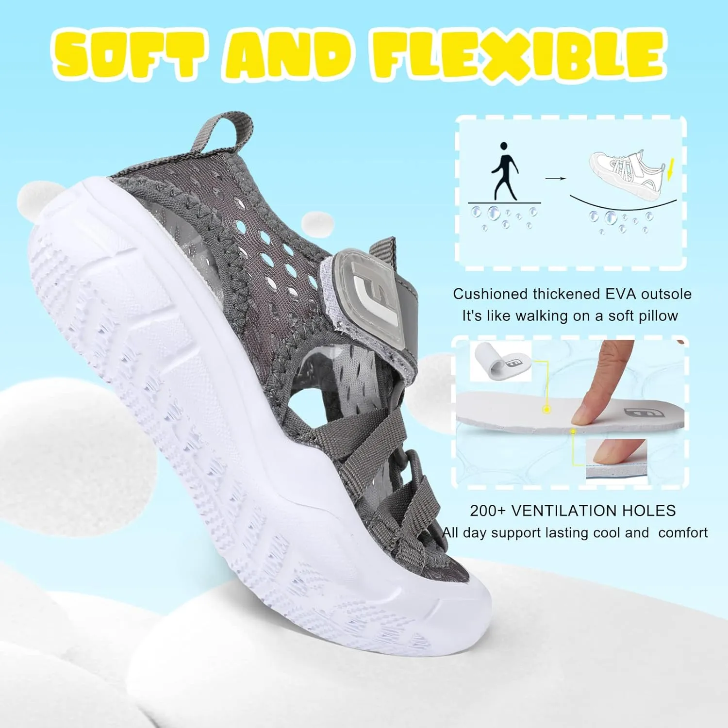 JOINFREE Toddler Boys Girls Water Shoes Breathable Qucik Dry Sport Beach Sandals Lightweight Barefoot Flexible