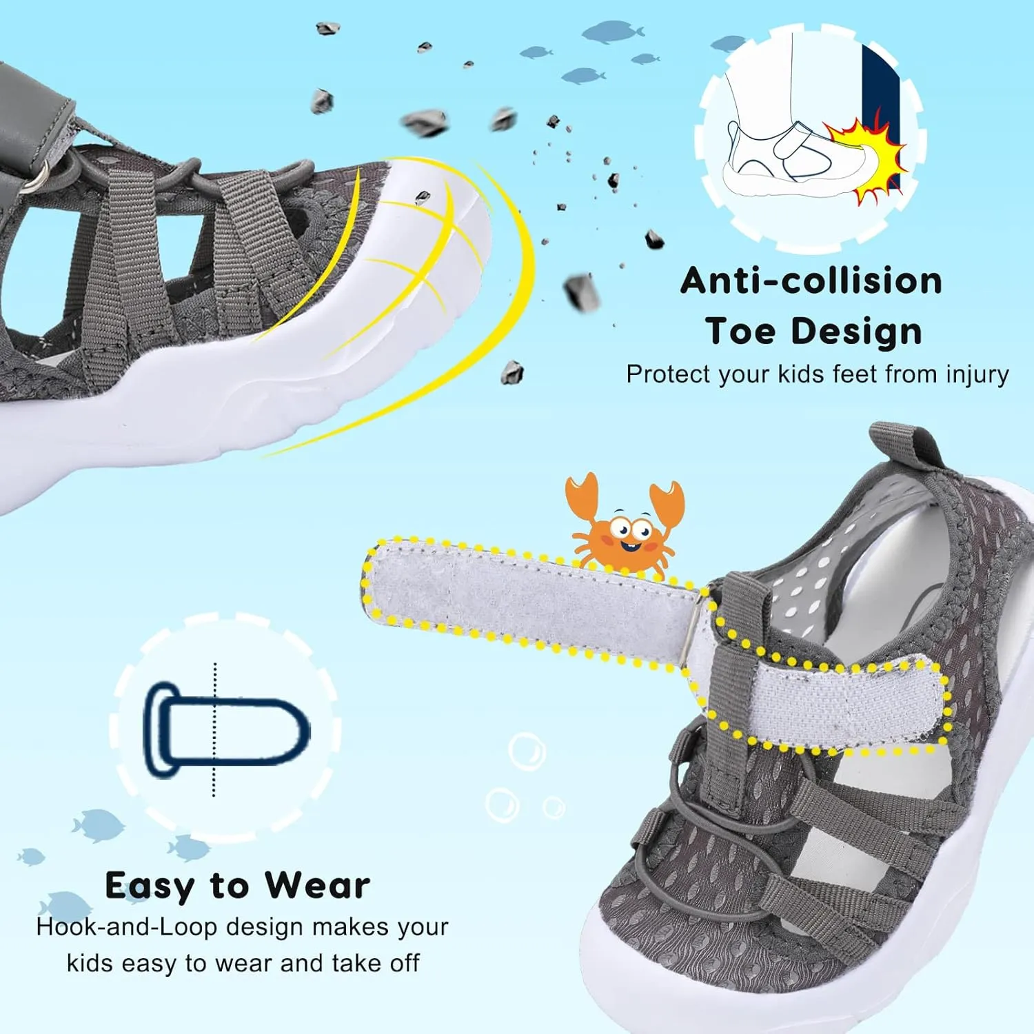 JOINFREE Toddler Boys Girls Water Shoes Breathable Qucik Dry Sport Beach Sandals Lightweight Barefoot Flexible