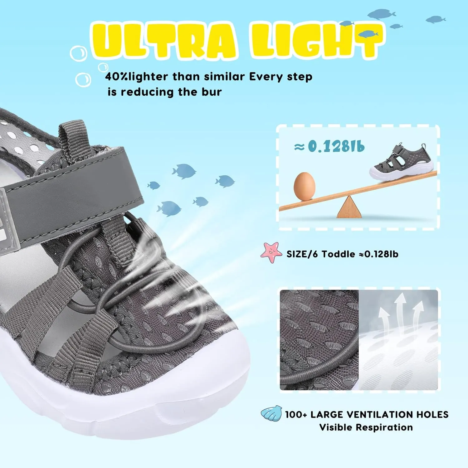 JOINFREE Toddler Boys Girls Water Shoes Breathable Qucik Dry Sport Beach Sandals Lightweight Barefoot Flexible