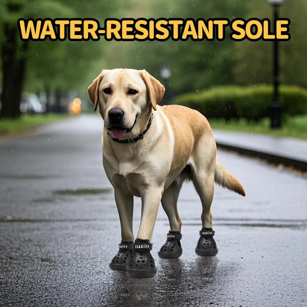 JZXOIVA Dog Shoes for Hot Pavement, Dog Crocs for Large Dogs, Breathable Dog Boots & Paw Protectors, Adjustable Non-Slip Dog Rain Booties, Waterproof Pets Sandals for Beach Black Size 8